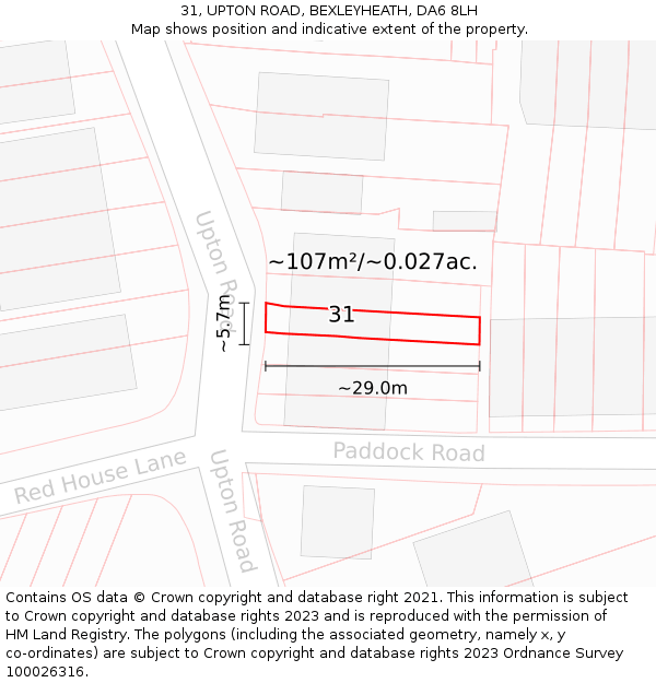 31, UPTON ROAD, BEXLEYHEATH, DA6 8LH: Plot and title map