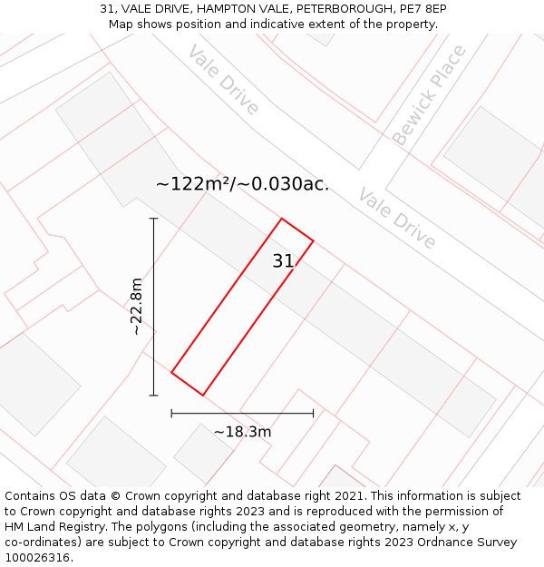 31, VALE DRIVE, HAMPTON VALE, PETERBOROUGH, PE7 8EP: Plot and title map