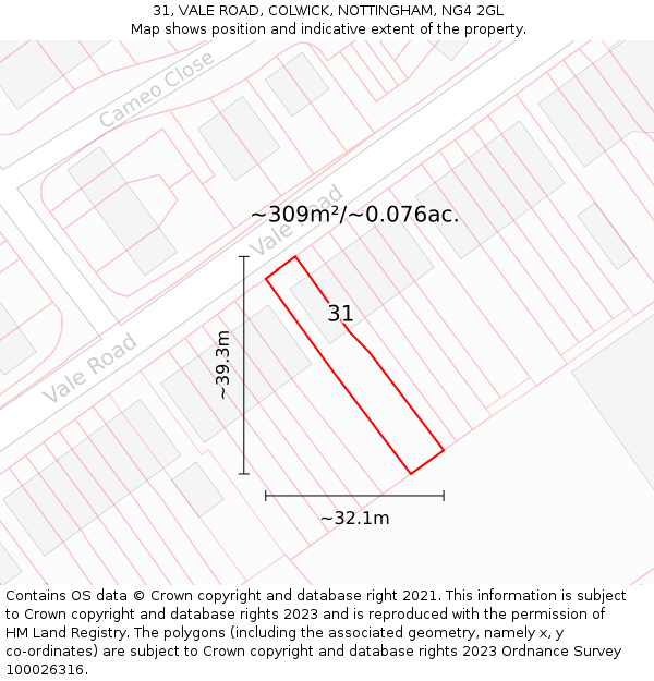 31, VALE ROAD, COLWICK, NOTTINGHAM, NG4 2GL: Plot and title map