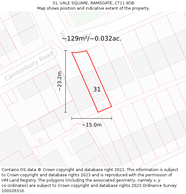 31, VALE SQUARE, RAMSGATE, CT11 9DB: Plot and title map