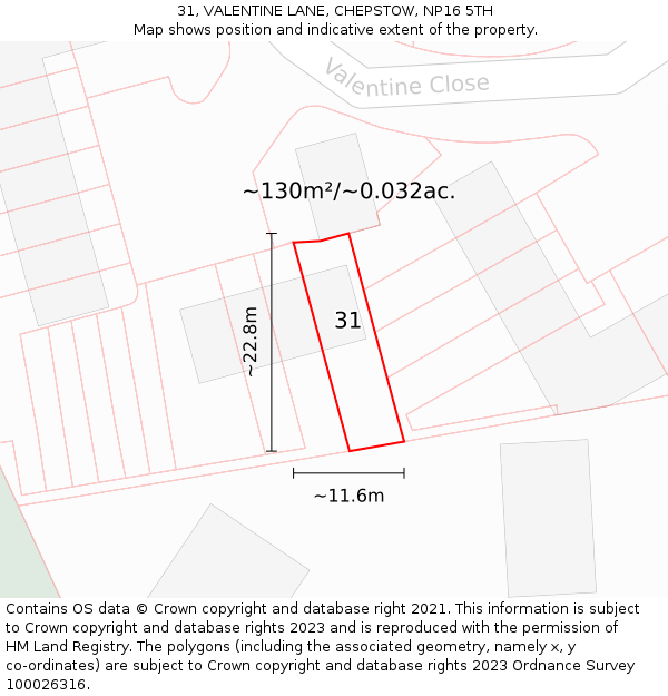 31, VALENTINE LANE, CHEPSTOW, NP16 5TH: Plot and title map