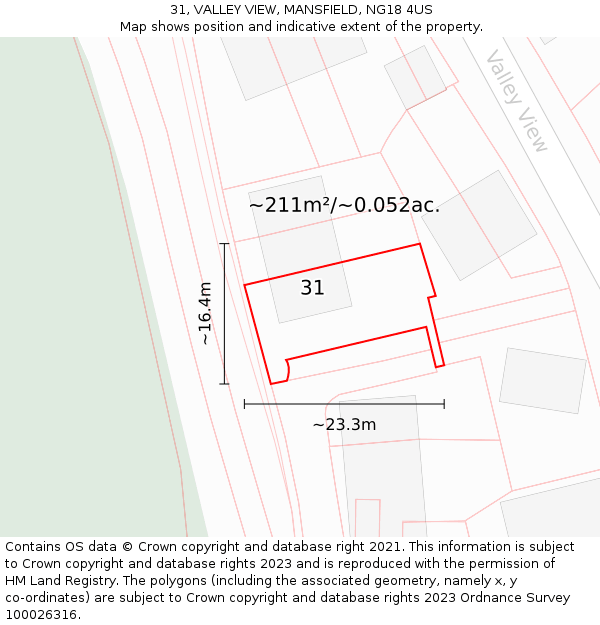 31, VALLEY VIEW, MANSFIELD, NG18 4US: Plot and title map