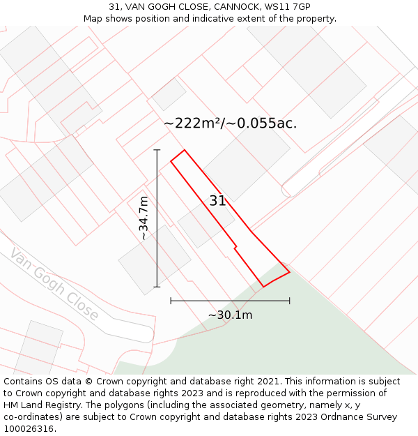 31, VAN GOGH CLOSE, CANNOCK, WS11 7GP: Plot and title map