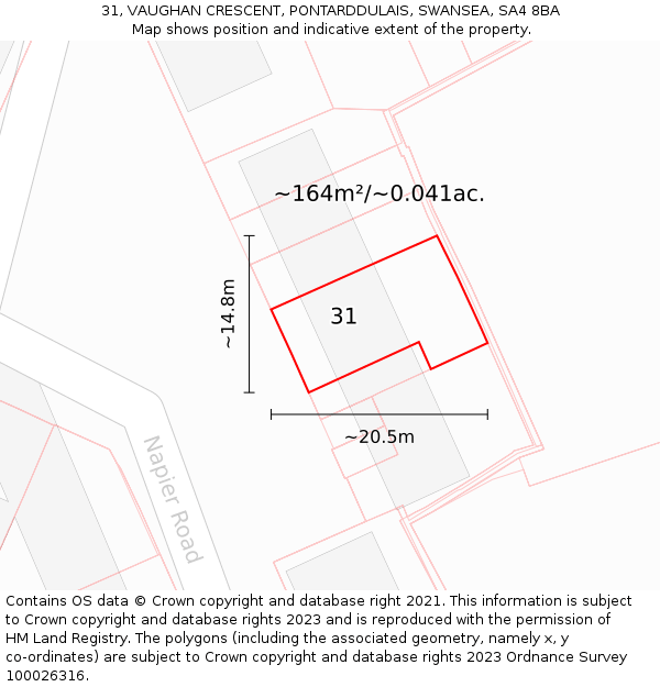 31, VAUGHAN CRESCENT, PONTARDDULAIS, SWANSEA, SA4 8BA: Plot and title map