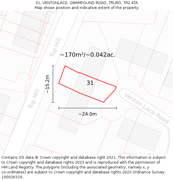 31, VENTONLACE, GRAMPOUND ROAD, TRURO, TR2 4TA: Plot and title map