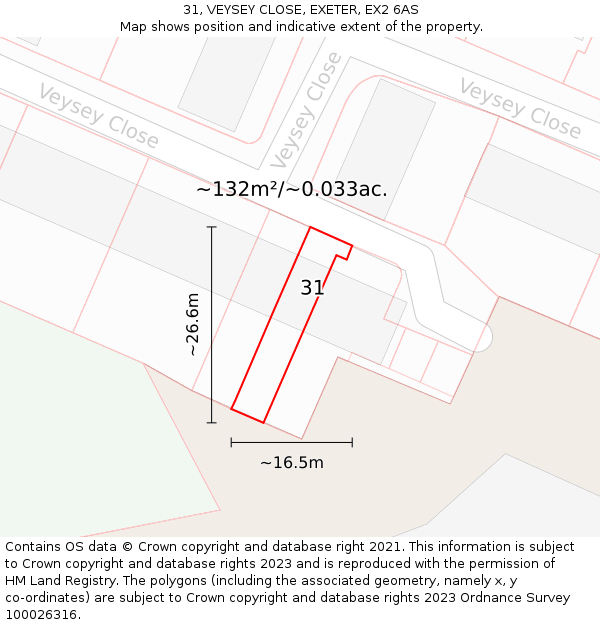 31, VEYSEY CLOSE, EXETER, EX2 6AS: Plot and title map