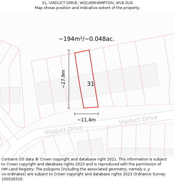 31, VIADUCT DRIVE, WOLVERHAMPTON, WV6 0UX: Plot and title map