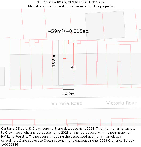 31, VICTORIA ROAD, MEXBOROUGH, S64 9BX: Plot and title map