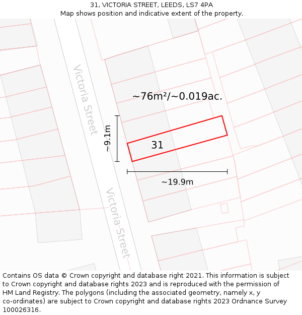 31, VICTORIA STREET, LEEDS, LS7 4PA: Plot and title map