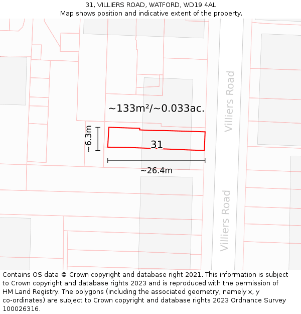 31, VILLIERS ROAD, WATFORD, WD19 4AL: Plot and title map