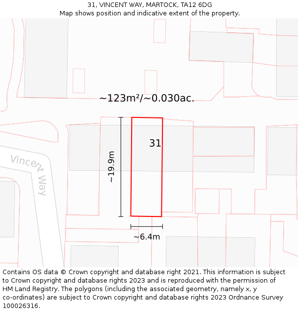 31, VINCENT WAY, MARTOCK, TA12 6DG: Plot and title map