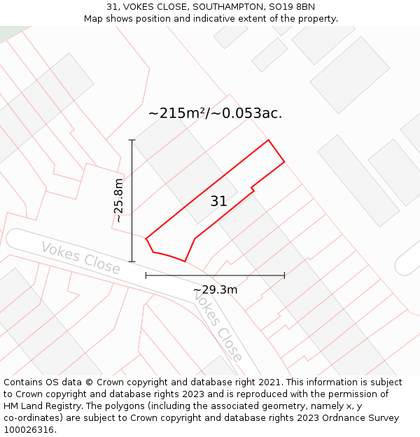 31, VOKES CLOSE, SOUTHAMPTON, SO19 8BN: Plot and title map