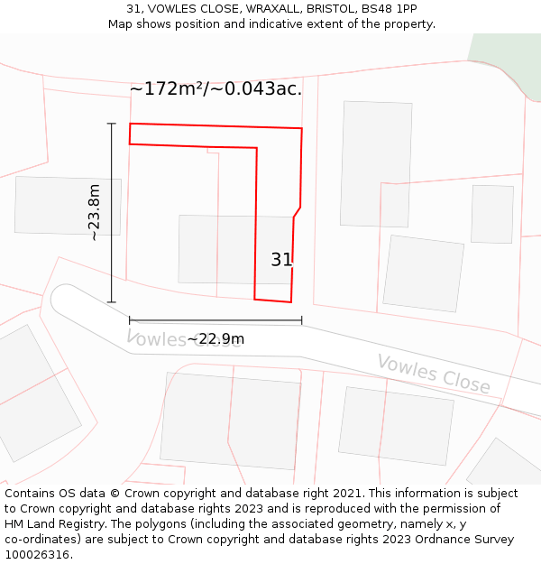 31, VOWLES CLOSE, WRAXALL, BRISTOL, BS48 1PP: Plot and title map