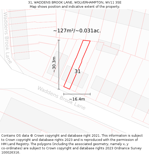 31, WADDENS BROOK LANE, WOLVERHAMPTON, WV11 3SE: Plot and title map