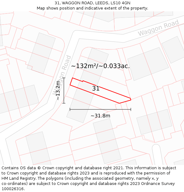 31, WAGGON ROAD, LEEDS, LS10 4GN: Plot and title map