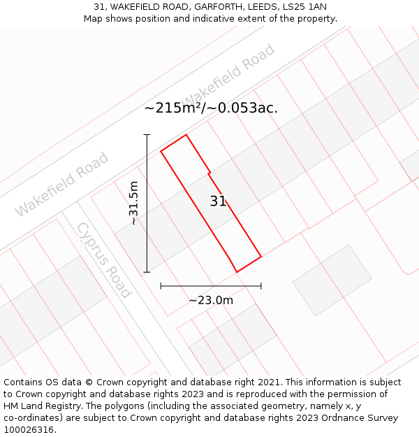 31, WAKEFIELD ROAD, GARFORTH, LEEDS, LS25 1AN: Plot and title map