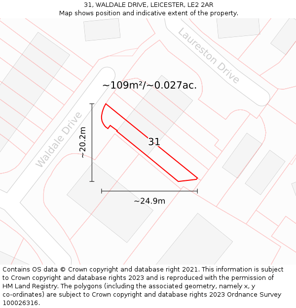 31, WALDALE DRIVE, LEICESTER, LE2 2AR: Plot and title map