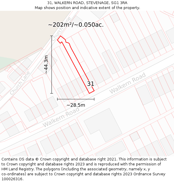 31, WALKERN ROAD, STEVENAGE, SG1 3RA: Plot and title map