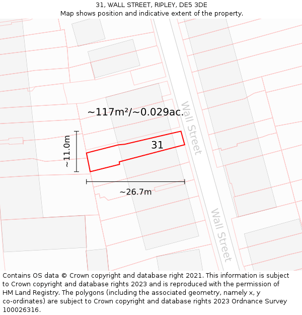 31, WALL STREET, RIPLEY, DE5 3DE: Plot and title map