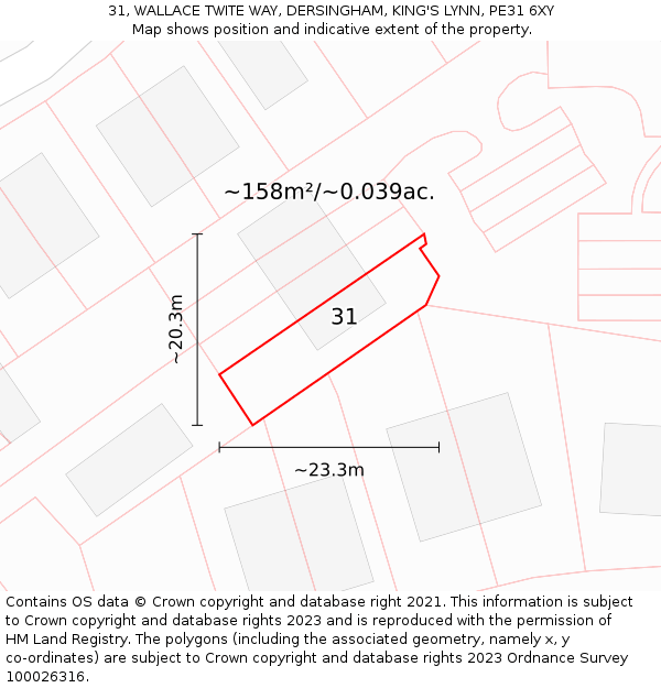 31, WALLACE TWITE WAY, DERSINGHAM, KING'S LYNN, PE31 6XY: Plot and title map