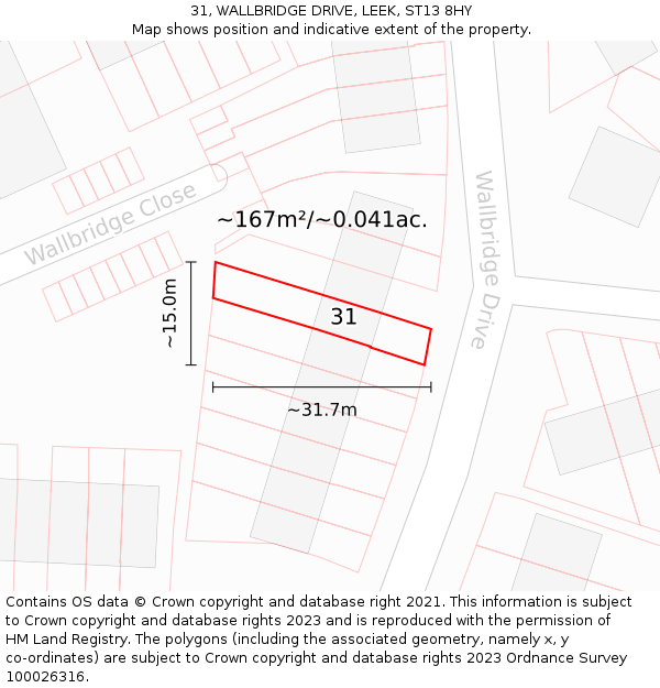 31, WALLBRIDGE DRIVE, LEEK, ST13 8HY: Plot and title map
