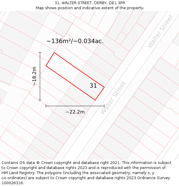 31, WALTER STREET, DERBY, DE1 3PR: Plot and title map