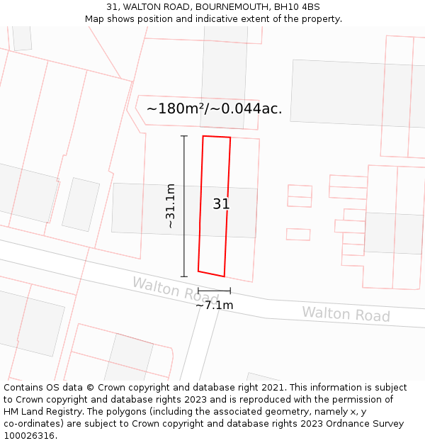 31, WALTON ROAD, BOURNEMOUTH, BH10 4BS: Plot and title map