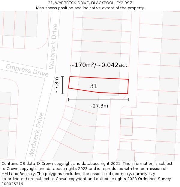 31, WARBRECK DRIVE, BLACKPOOL, FY2 9SZ: Plot and title map