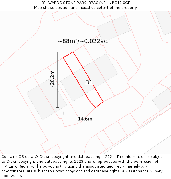 31, WARDS STONE PARK, BRACKNELL, RG12 0GF: Plot and title map