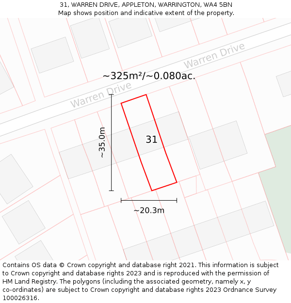 31, WARREN DRIVE, APPLETON, WARRINGTON, WA4 5BN: Plot and title map