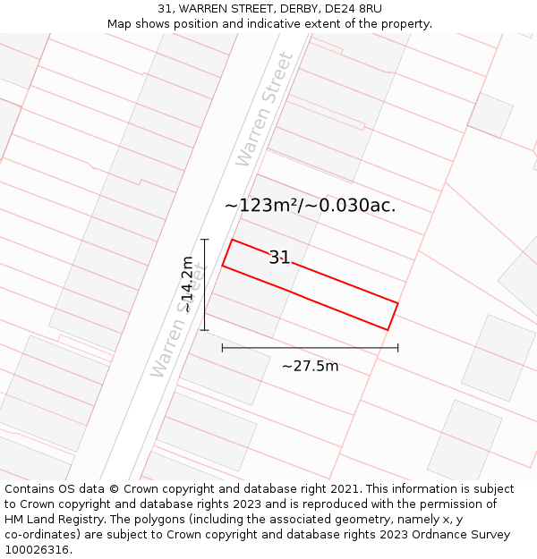 31, WARREN STREET, DERBY, DE24 8RU: Plot and title map