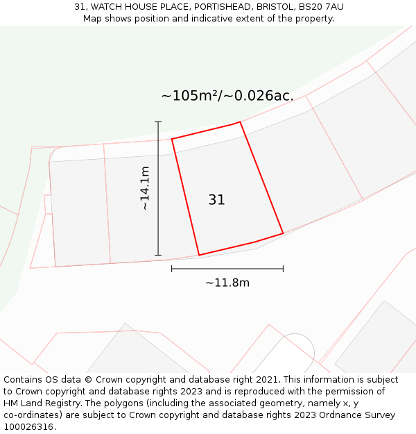 31, WATCH HOUSE PLACE, PORTISHEAD, BRISTOL, BS20 7AU: Plot and title map