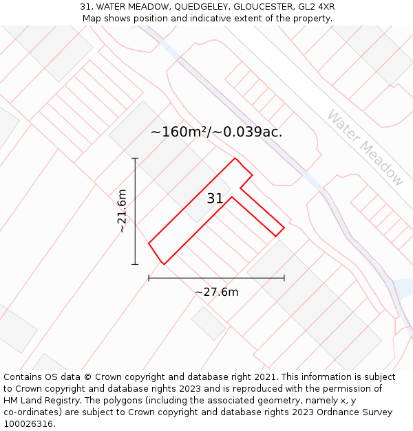 31, WATER MEADOW, QUEDGELEY, GLOUCESTER, GL2 4XR: Plot and title map