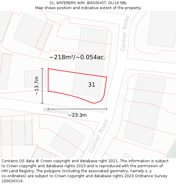 31, WATERERS WAY, BAGSHOT, GU19 5BL: Plot and title map