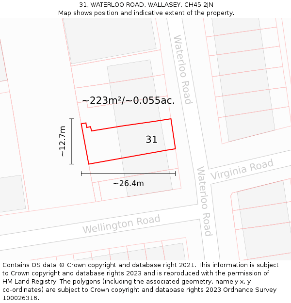 31, WATERLOO ROAD, WALLASEY, CH45 2JN: Plot and title map
