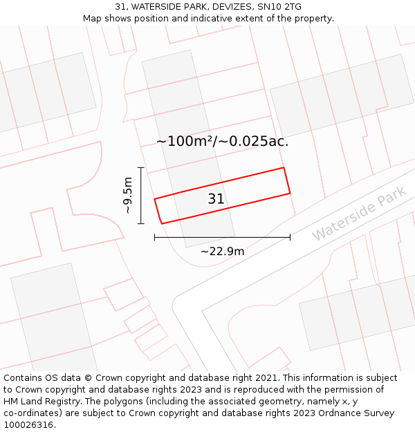 31, WATERSIDE PARK, DEVIZES, SN10 2TG: Plot and title map