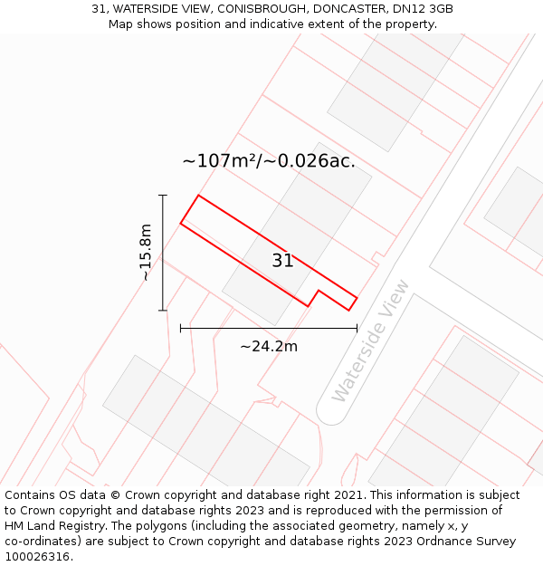 31, WATERSIDE VIEW, CONISBROUGH, DONCASTER, DN12 3GB: Plot and title map