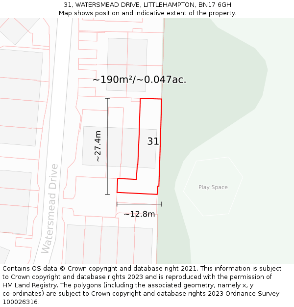 31, WATERSMEAD DRIVE, LITTLEHAMPTON, BN17 6GH: Plot and title map