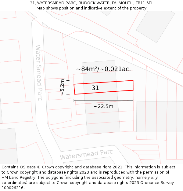 31, WATERSMEAD PARC, BUDOCK WATER, FALMOUTH, TR11 5EL: Plot and title map