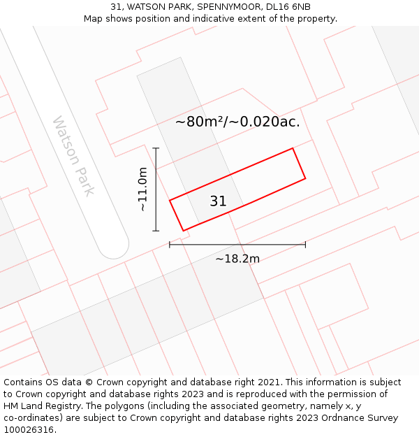 31, WATSON PARK, SPENNYMOOR, DL16 6NB: Plot and title map