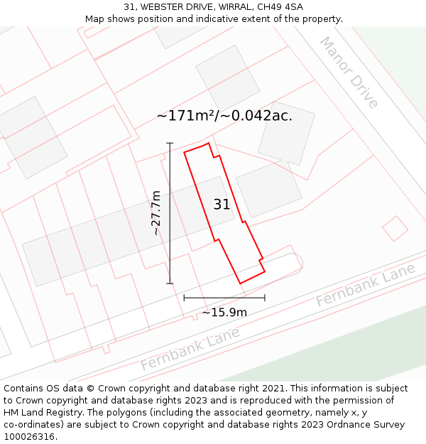 31, WEBSTER DRIVE, WIRRAL, CH49 4SA: Plot and title map