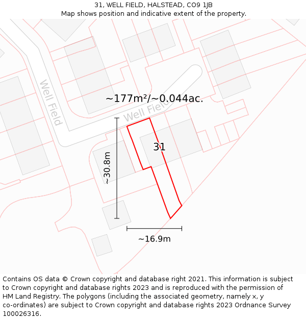 31, WELL FIELD, HALSTEAD, CO9 1JB: Plot and title map