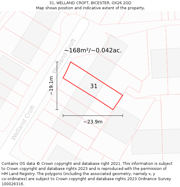 31, WELLAND CROFT, BICESTER, OX26 2GD: Plot and title map