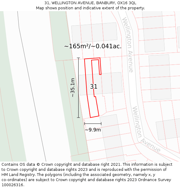 31, WELLINGTON AVENUE, BANBURY, OX16 3QL: Plot and title map