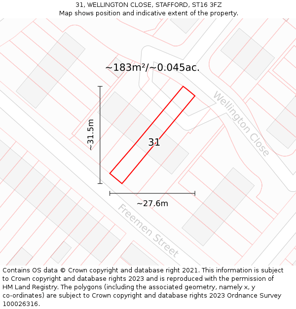 31, WELLINGTON CLOSE, STAFFORD, ST16 3FZ: Plot and title map
