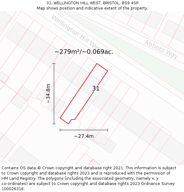 31, WELLINGTON HILL WEST, BRISTOL, BS9 4SP: Plot and title map