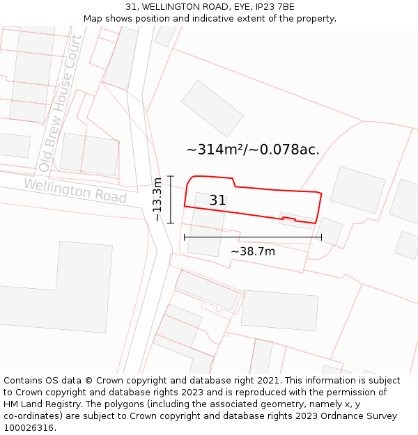 31, WELLINGTON ROAD, EYE, IP23 7BE: Plot and title map