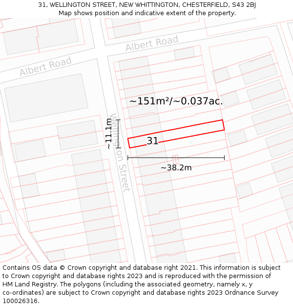 31, WELLINGTON STREET, NEW WHITTINGTON, CHESTERFIELD, S43 2BJ: Plot and title map