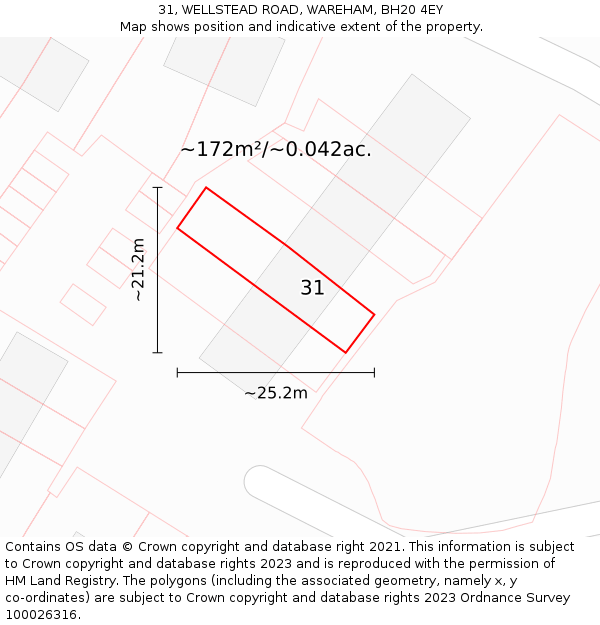 31, WELLSTEAD ROAD, WAREHAM, BH20 4EY: Plot and title map