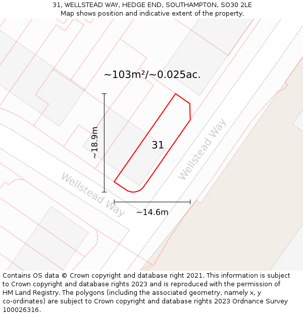 31, WELLSTEAD WAY, HEDGE END, SOUTHAMPTON, SO30 2LE: Plot and title map